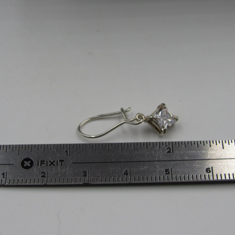 Sterling Silver Square CZ Diamond Earrings Vintage - Picture 6 of 7